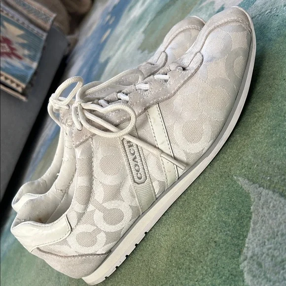 COACH Cream Kathleen Canvas + Suede Sneakers Size 8 - Picture 7 of 10